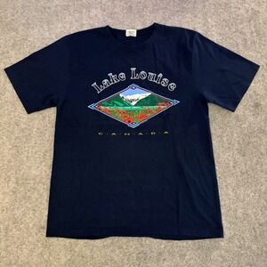 Waves T Shirt Mens Medium Lake Louise Canada Vintage‎ 90s Graphic Navy Blue Tee